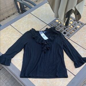 Chaps Black Ruffled Blouse size m